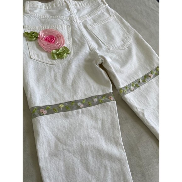 Custom Denim Forum Jeans recreate by Angelina Vanelli Sheer Floral Embroidery 23 - Picture 3 of 15